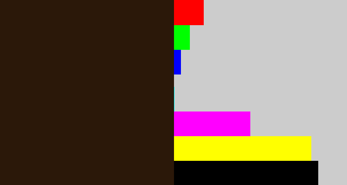 Hex color #2b1809 - dark brown