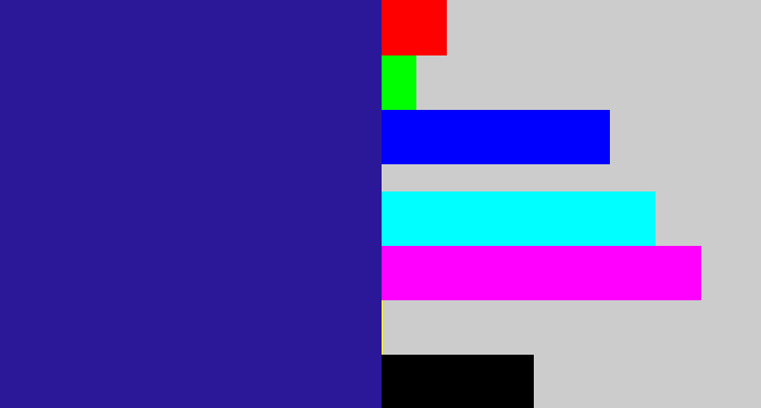 Hex color #2b1898 - indigo blue