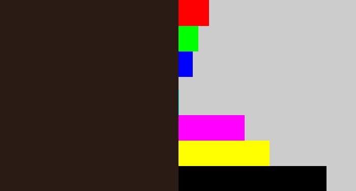 Hex color #2b1b15 - dark brown