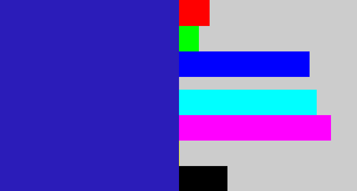 Hex color #2b1cb9 - indigo blue