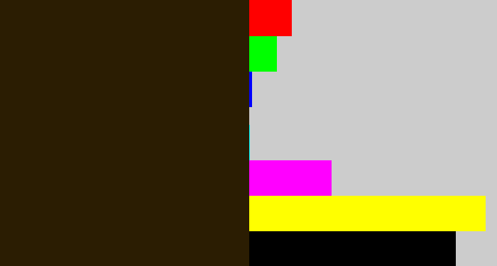 Hex color #2b1d02 - dark brown