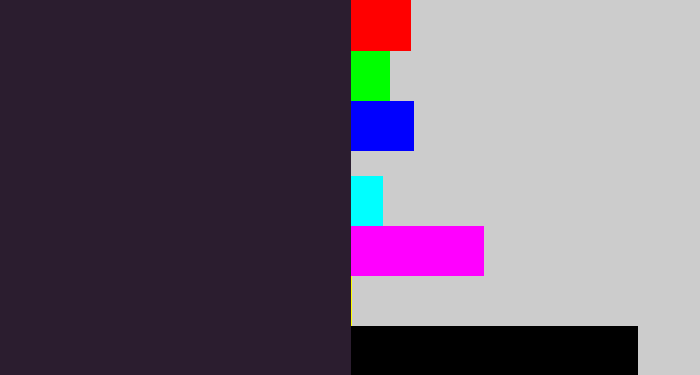 Hex color #2b1d2f - dark