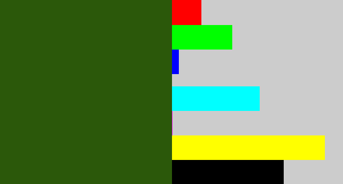 Hex color #2b580a - navy green