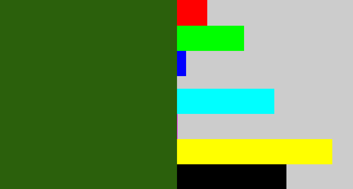 Hex color #2b600c - navy green