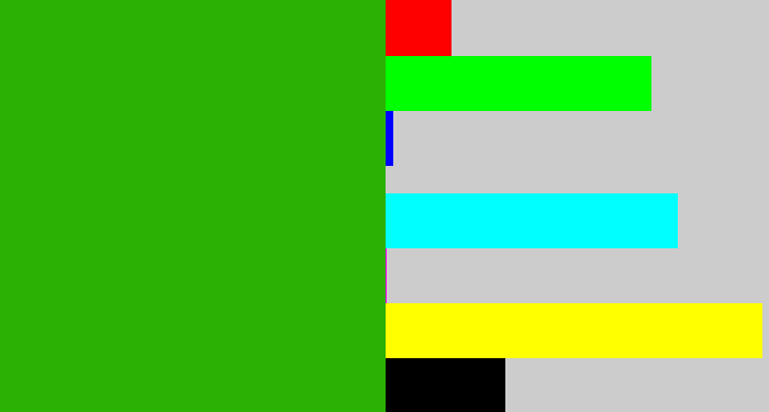 Hex color #2bb004 - grassy green