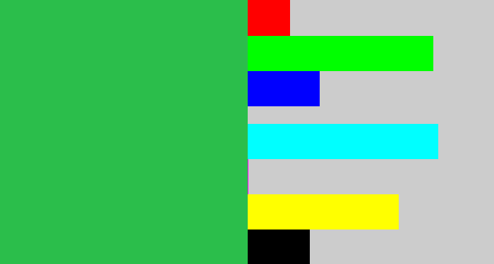 Hex color #2bbe4b - medium green