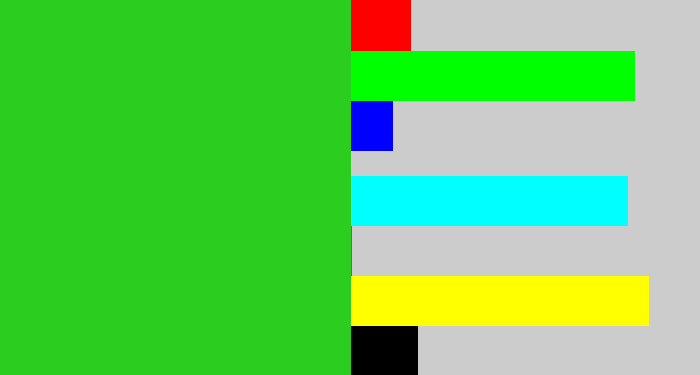Hex color #2bce1f - vivid green
