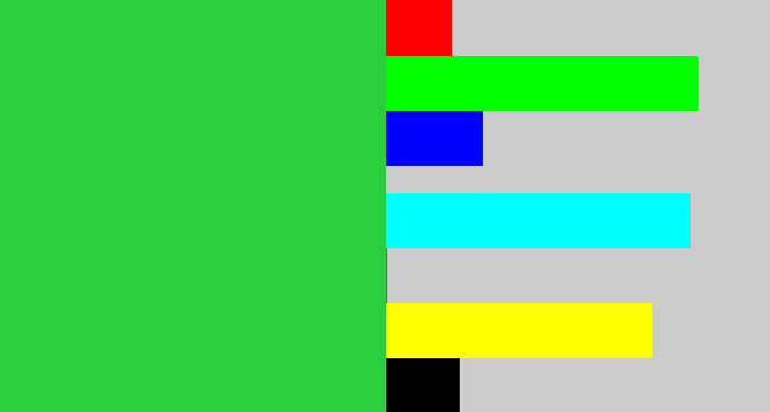 Hex color #2bce3f - medium green