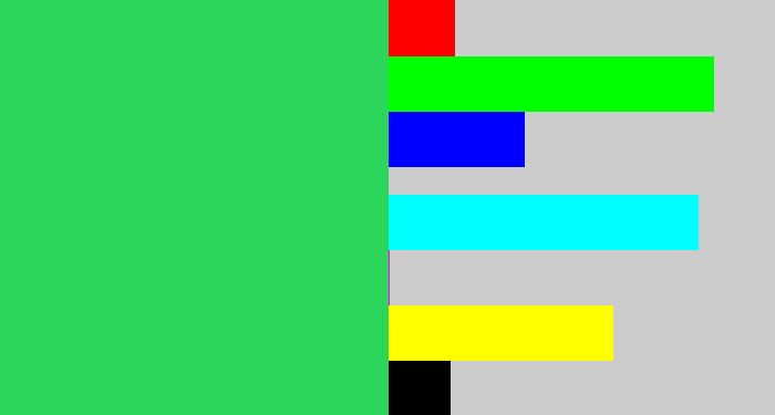 Hex color #2bd65a - algae green