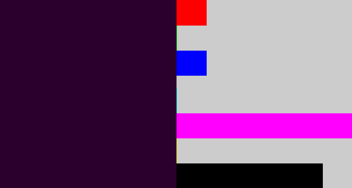 Hex color #2c002c - very dark purple