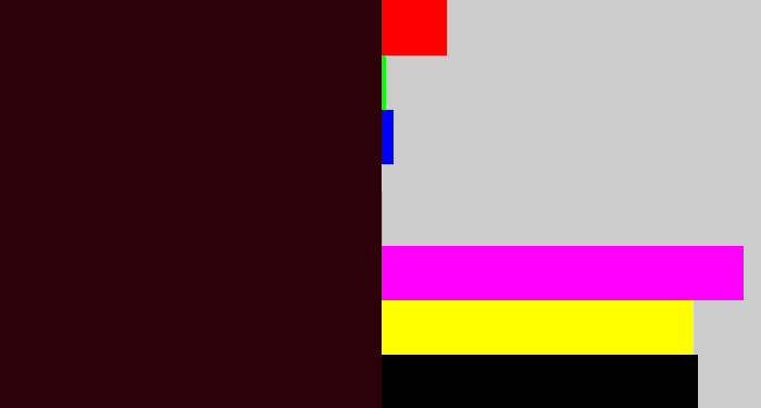 Hex color #2c0208 - dark maroon