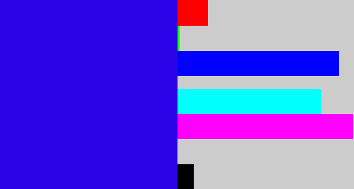 Hex color #2c02e9 - ultramarine blue