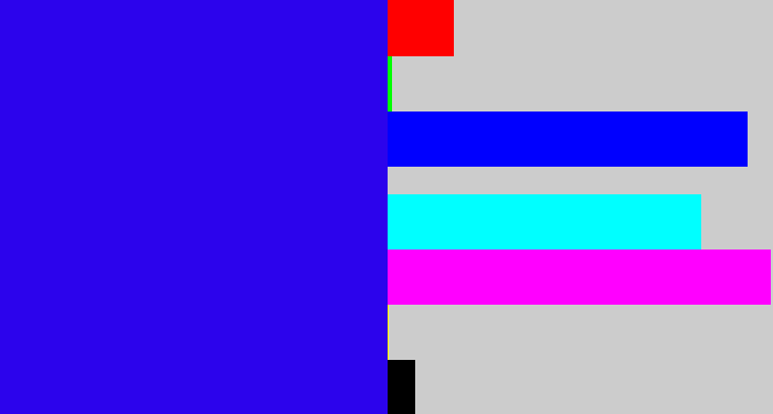 Hex color #2c03ec - ultramarine blue