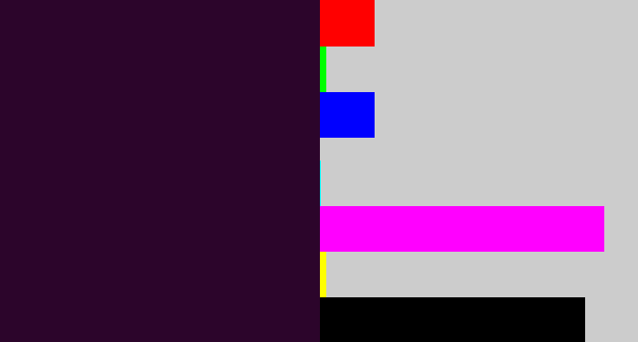 Hex color #2c052b - very dark purple