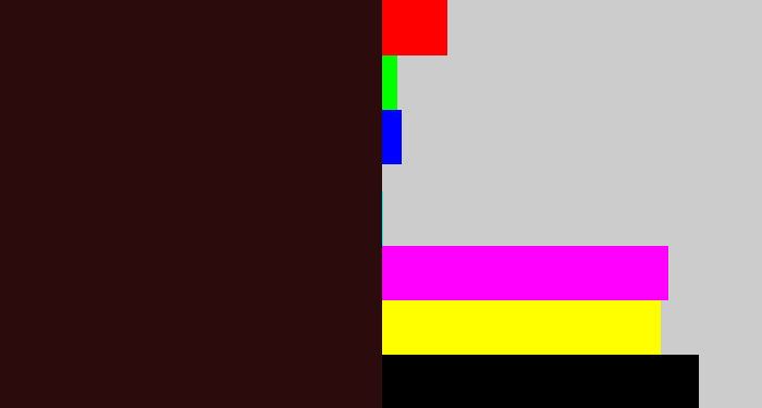 Hex color #2c0b0c - dark maroon