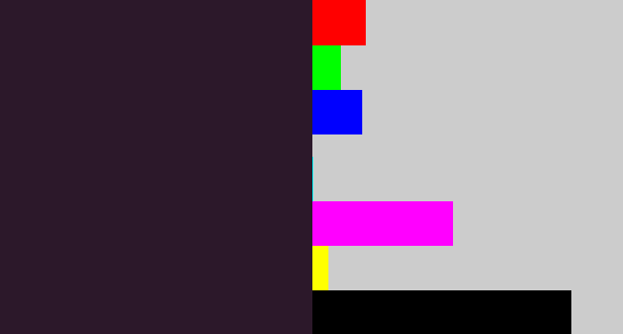 Hex color #2c182a - dark