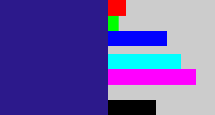 Hex color #2c198b - indigo