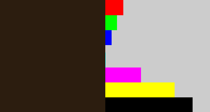 Hex color #2c1d0f - dark brown