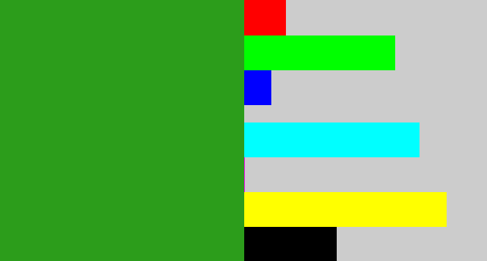 Hex color #2c9d1b - grass green