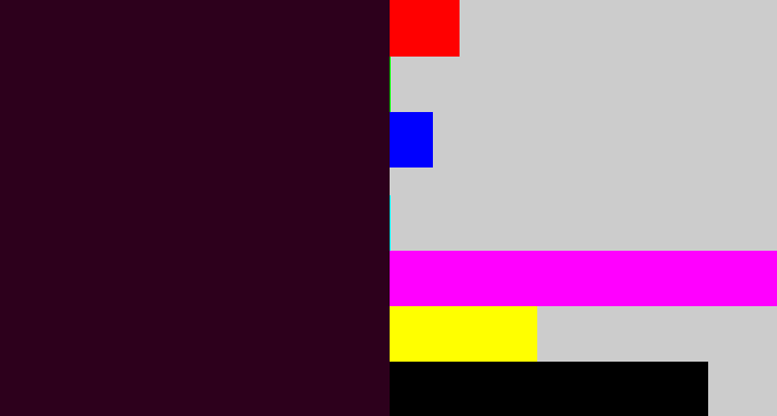 Hex color #2d001c - dark plum
