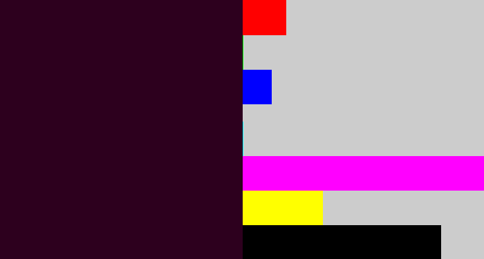 Hex color #2d001e - very dark purple