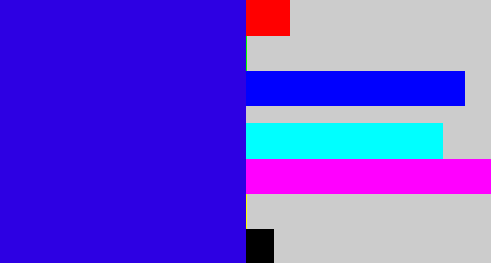 Hex color #2d00e3 - ultramarine blue