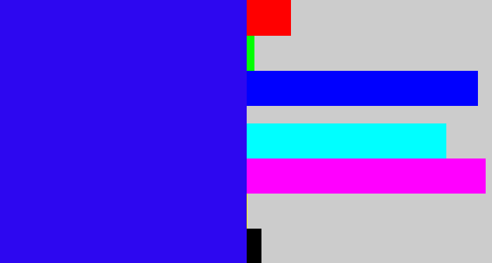 Hex color #2d07f0 - ultramarine blue