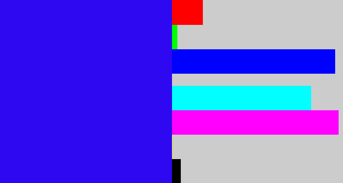 Hex color #2d08f1 - ultramarine blue