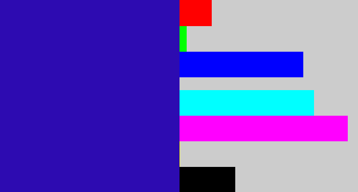Hex color #2d0bb1 - ultramarine