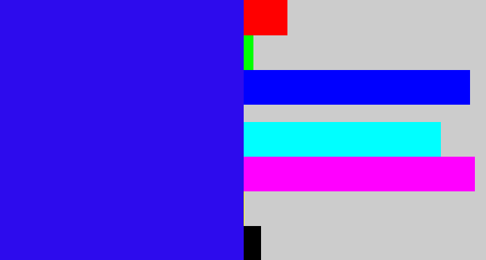 Hex color #2d0bed - ultramarine blue