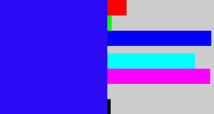 Hex color #2d0bf7 - strong blue