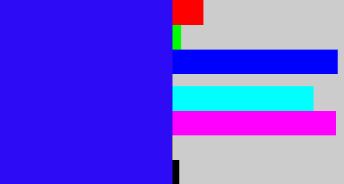 Hex color #2d0cf5 - strong blue