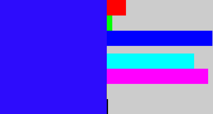 Hex color #2d0cfc - strong blue