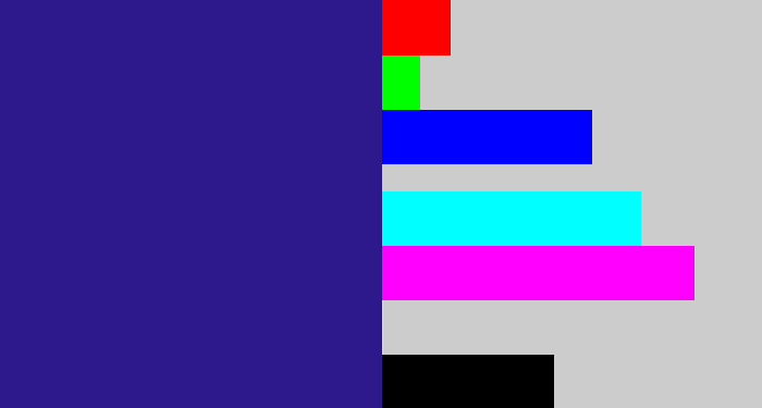 Hex color #2d198c - indigo