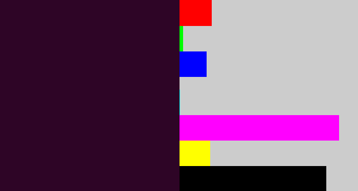 Hex color #2e0526 - very dark purple
