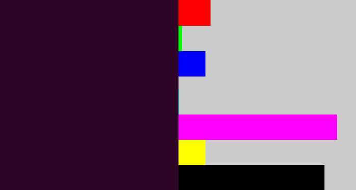 Hex color #2e0527 - very dark purple