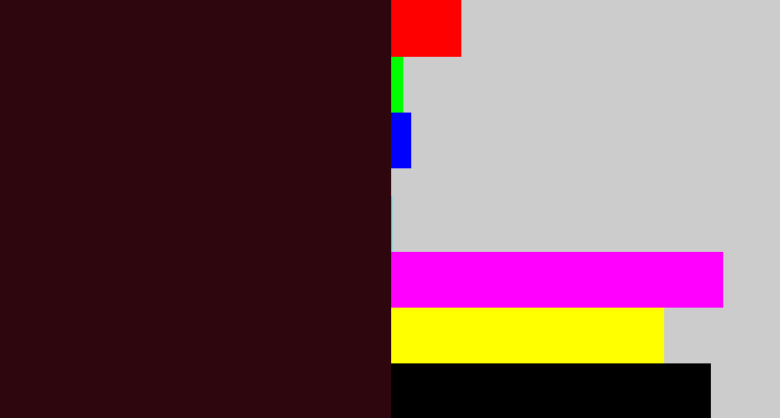 Hex color #2e070e - dark maroon