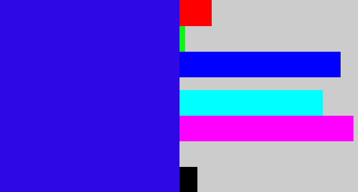 Hex color #2e08e5 - ultramarine blue