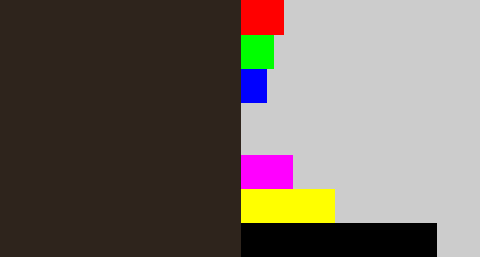 Hex color #2e241c - dark brown