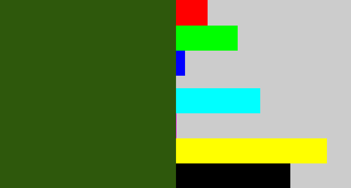 Hex color #2e580c - navy green