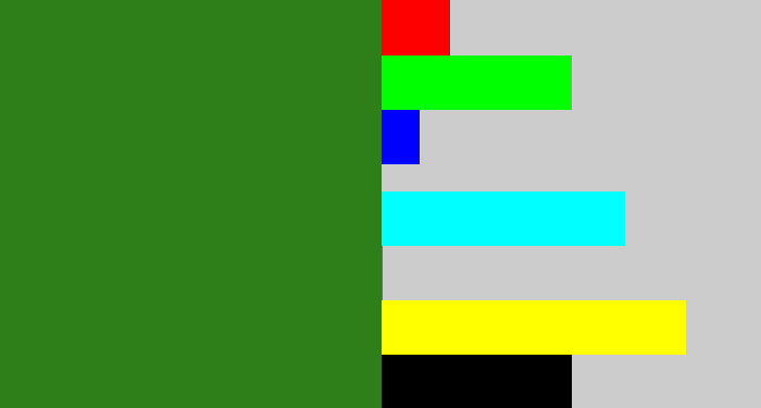 Hex color #2e7f1a - tree green