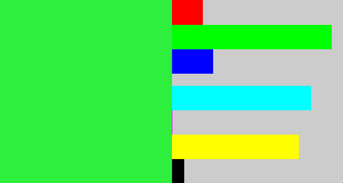 Hex color #2eee3e - bright light green