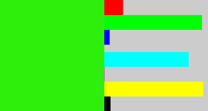 Hex color #2eef0c - vivid green