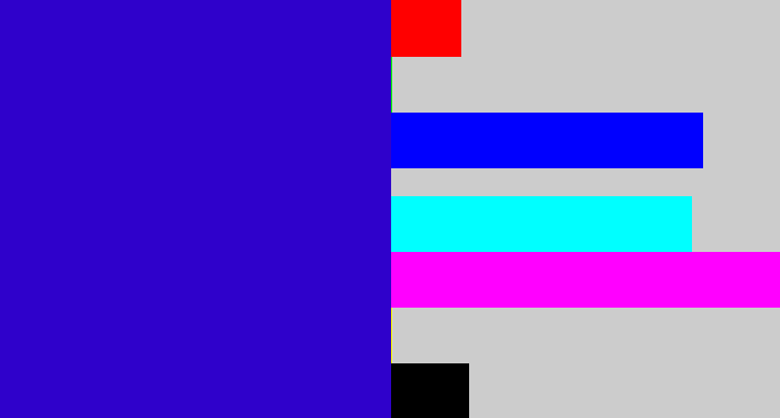 Hex color #2f01cb - ultramarine blue