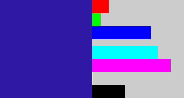 Hex color #2f18a3 - indigo blue