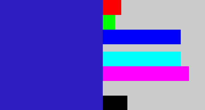 Hex color #2f1ec1 - indigo blue