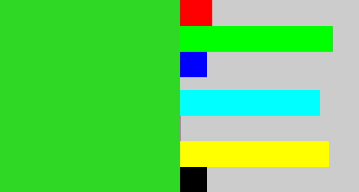 Hex color #2fd825 - vivid green