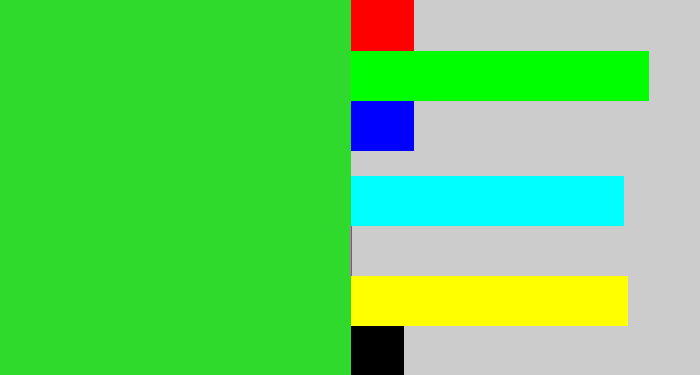 Hex color #2fda2d - radioactive green