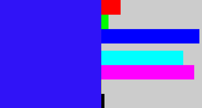 Hex color #3013f7 - light royal blue