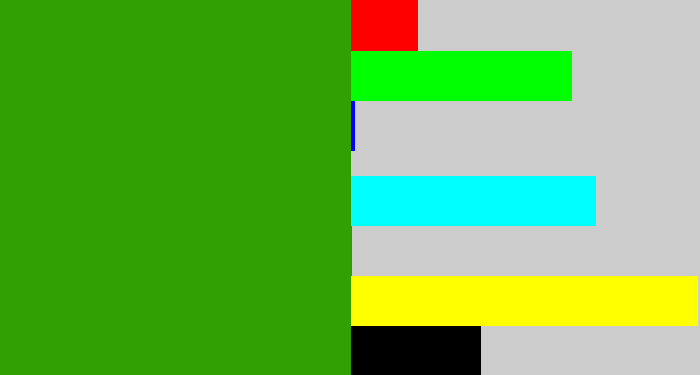 Hex color #30a002 - grassy green